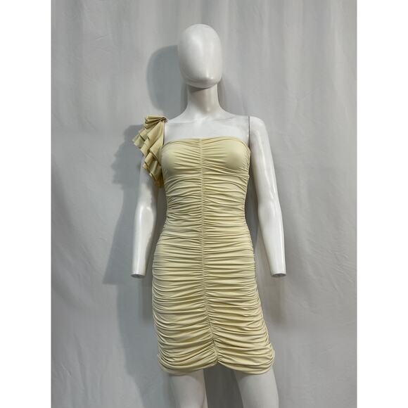Maygel Coronel 'Equinoccio' Yellow Polyamide One-Shoulder Ruched Stretch-Jersey - Picture 1 of 4
